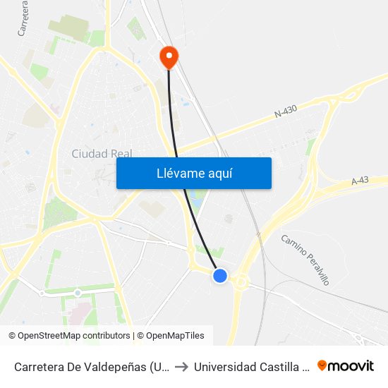 Carretera De Valdepeñas (Urb. La Carolina) to Universidad Castilla - La Mancha map