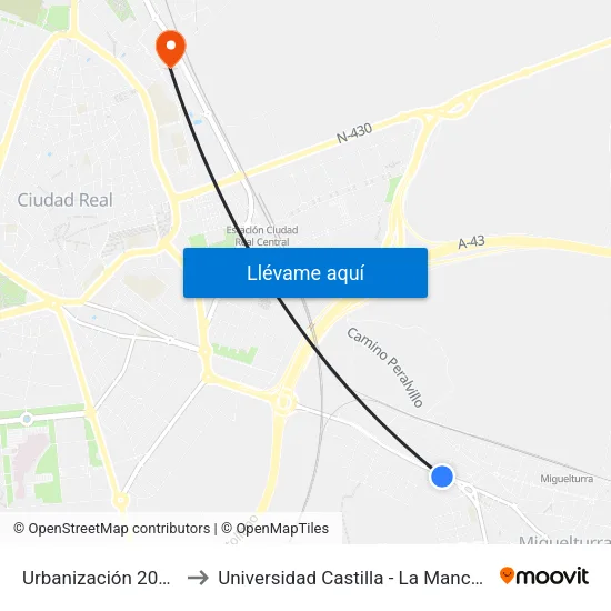 Urbanización 2000 to Universidad Castilla - La Mancha map