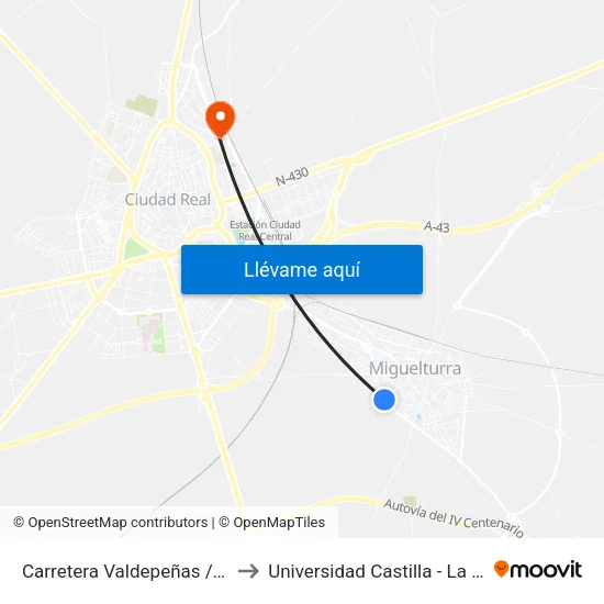 Carretera Valdepeñas / Pardillo to Universidad Castilla - La Mancha map