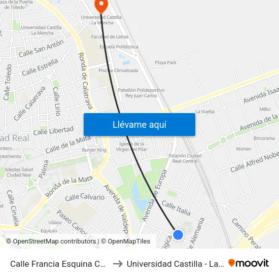 Calle Francia Esquina Calle Suiza to Universidad Castilla - La Mancha map