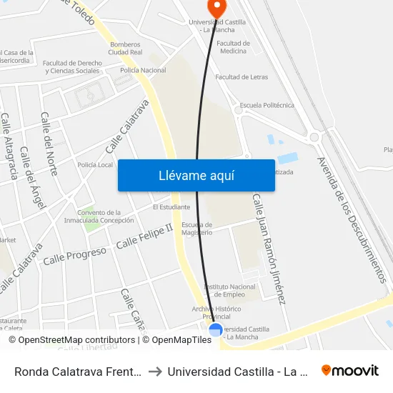 Ronda Calatrava Frente I.T.A to Universidad Castilla - La Mancha map