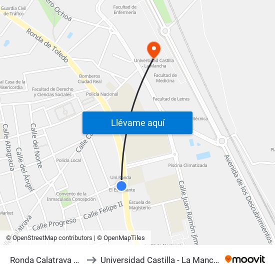 Ronda Calatrava 16 to Universidad Castilla - La Mancha map