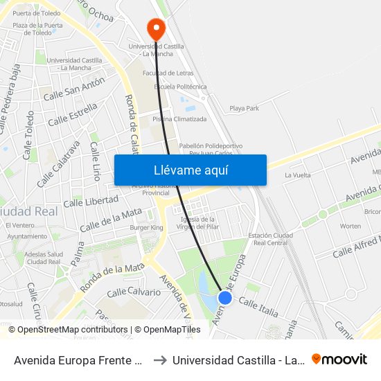 Avenida Europa Frente Carrefour to Universidad Castilla - La Mancha map