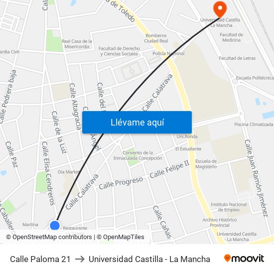 Calle Paloma 21 to Universidad Castilla - La Mancha map