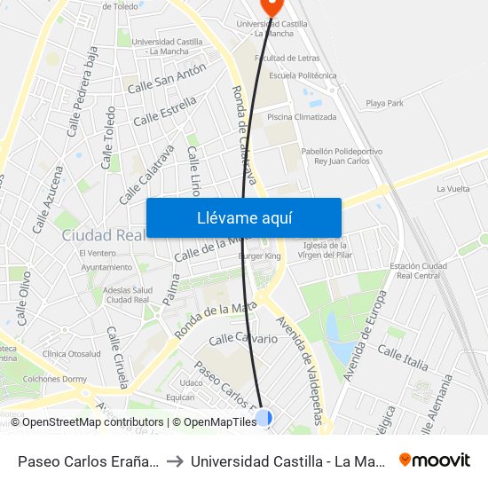 Paseo Carlos Eraña 40 to Universidad Castilla - La Mancha map
