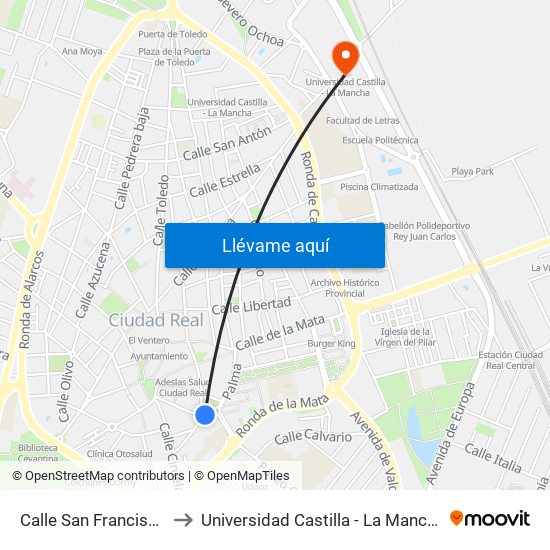 Calle San Francisco to Universidad Castilla - La Mancha map