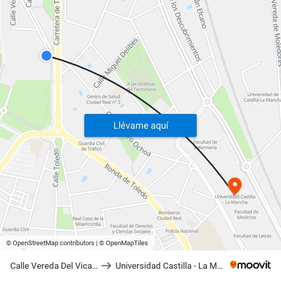 Calle Vereda Del Vicario 2 to Universidad Castilla - La Mancha map