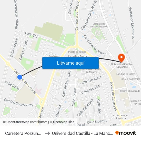 Carretera Porzuna 2 to Universidad Castilla - La Mancha map