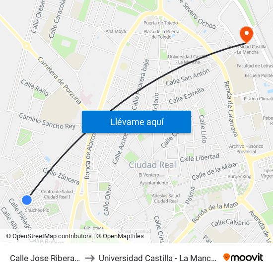 Calle Jose Ribera 1 to Universidad Castilla - La Mancha map