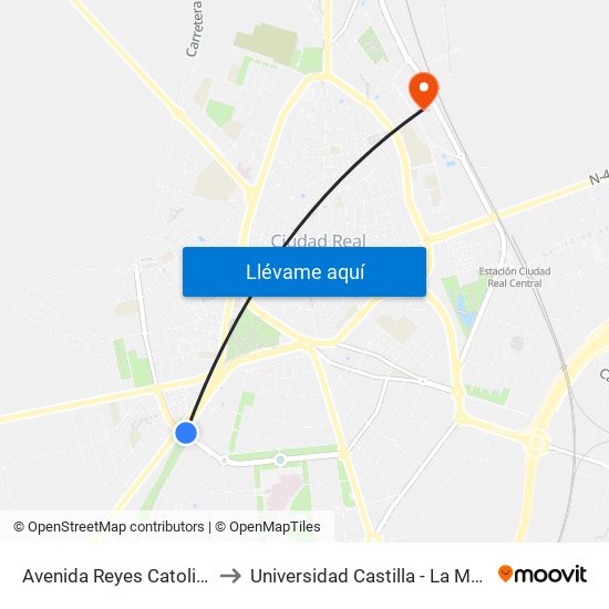 Avenida Reyes Catolicos I to Universidad Castilla - La Mancha map