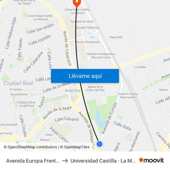 Avenida Europa Frente Dia to Universidad Castilla - La Mancha map