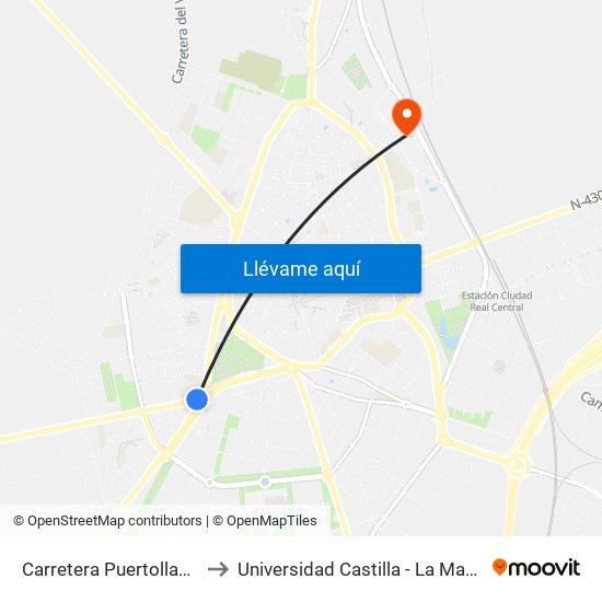 Carretera Puertollano 1 to Universidad Castilla - La Mancha map