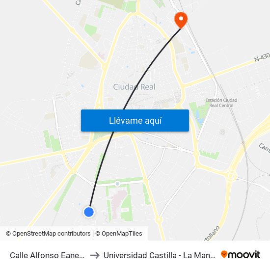 Calle Alfonso Eanes 2 to Universidad Castilla - La Mancha map