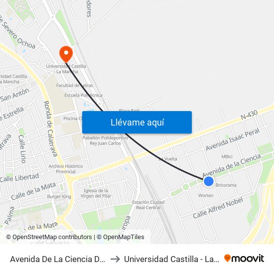 Avenida De La Ciencia Decathlon to Universidad Castilla - La Mancha map