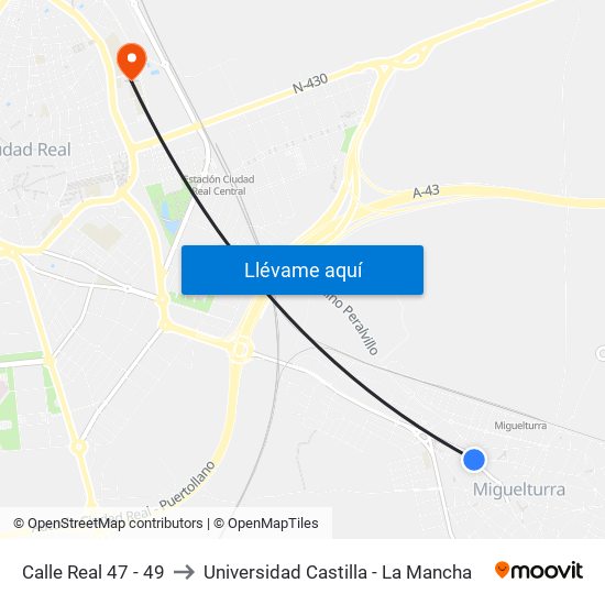 Calle Real 47 - 49 to Universidad Castilla - La Mancha map