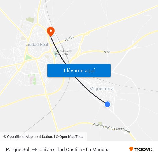 Parque Sol to Universidad Castilla - La Mancha map