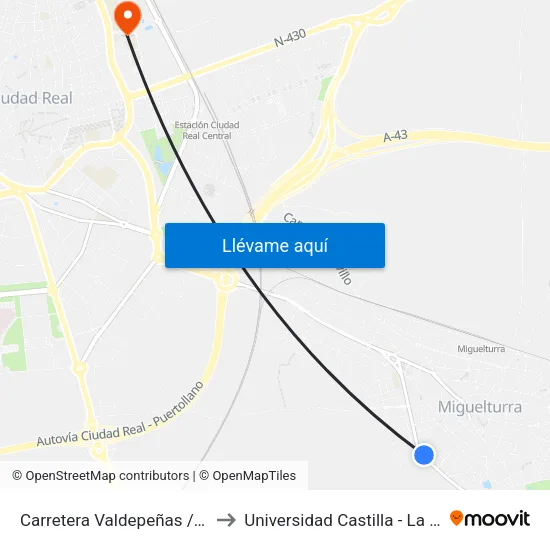 Carretera Valdepeñas / Pardillo to Universidad Castilla - La Mancha map