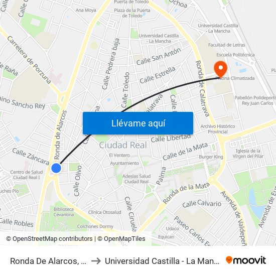 Ronda De Alarcos, 22 to Universidad Castilla - La Mancha map