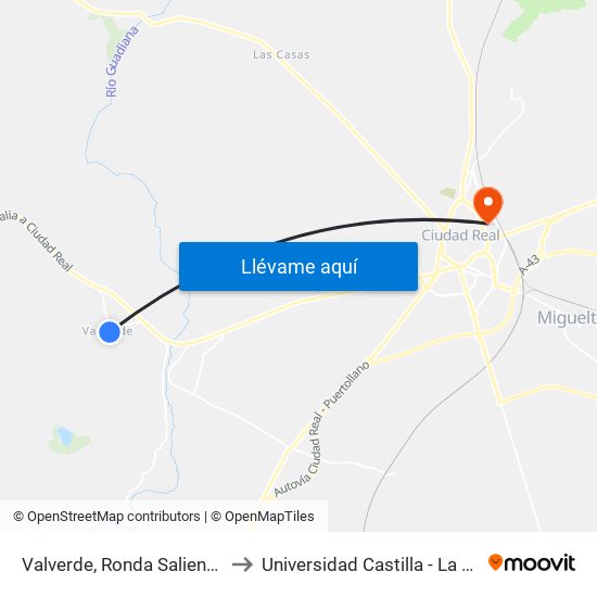 Valverde, Ronda Saliente, Nº 1 to Universidad Castilla - La Mancha map