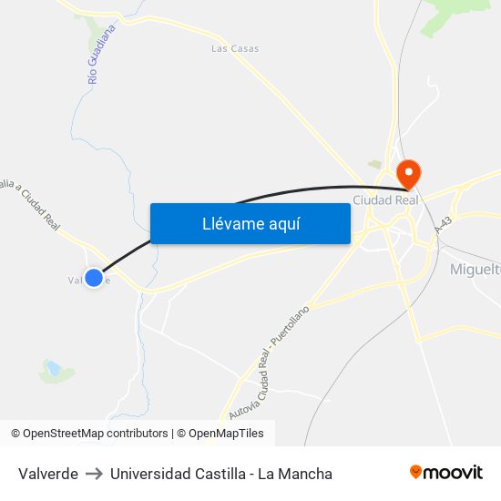 Valverde to Universidad Castilla - La Mancha map