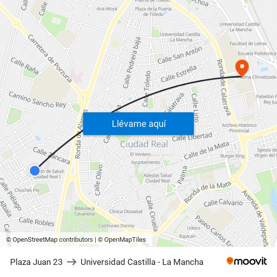 Plaza Juan 23 to Universidad Castilla - La Mancha map