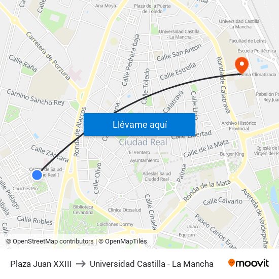 Plaza Juan XXIII to Universidad Castilla - La Mancha map