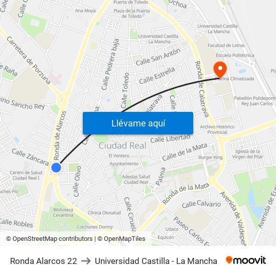 Ronda Alarcos 22 to Universidad Castilla - La Mancha map