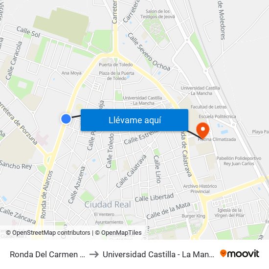Ronda Del Carmen 12 to Universidad Castilla - La Mancha map