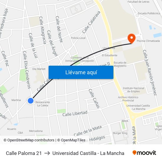 Calle Paloma 21 to Universidad Castilla - La Mancha map