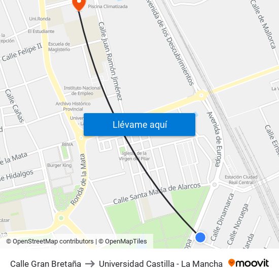 Calle Gran Bretaña to Universidad Castilla - La Mancha map