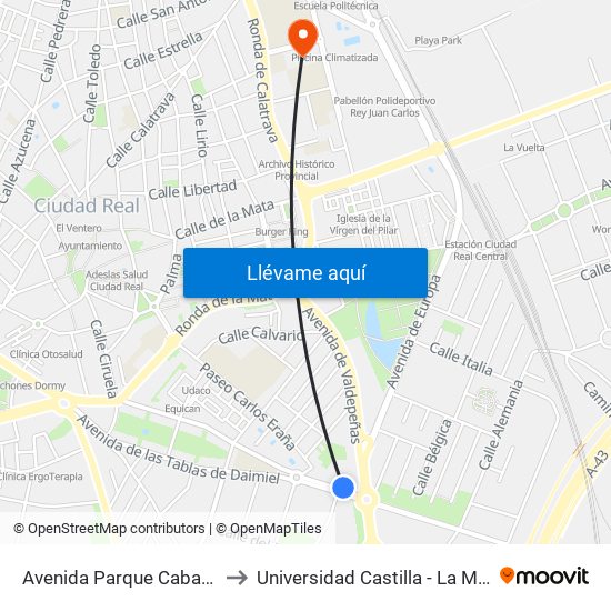 Avenida Parque Cabañeros to Universidad Castilla - La Mancha map