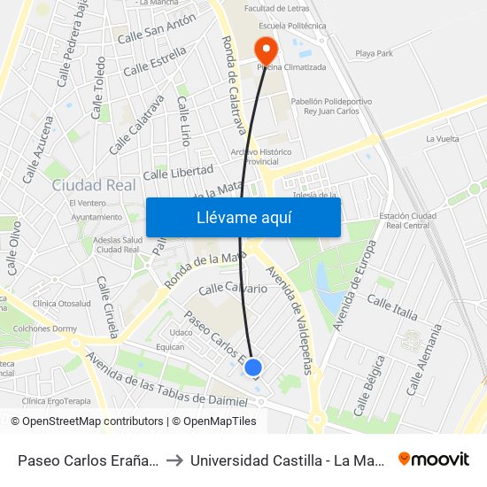 Paseo Carlos Eraña 40 to Universidad Castilla - La Mancha map