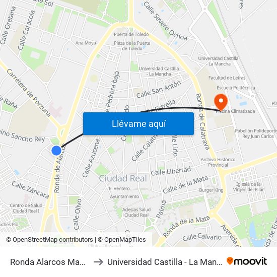 Ronda Alarcos Mapfre to Universidad Castilla - La Mancha map