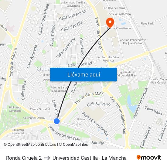 Ronda Ciruela 2 to Universidad Castilla - La Mancha map