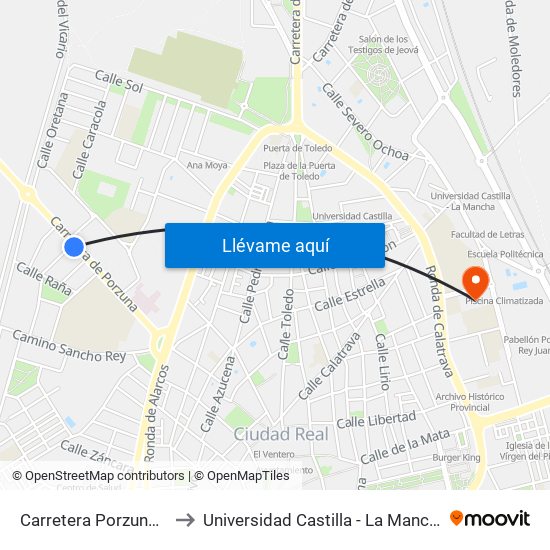 Carretera Porzuna 2 to Universidad Castilla - La Mancha map
