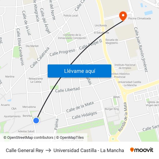 Calle General Rey to Universidad Castilla - La Mancha map