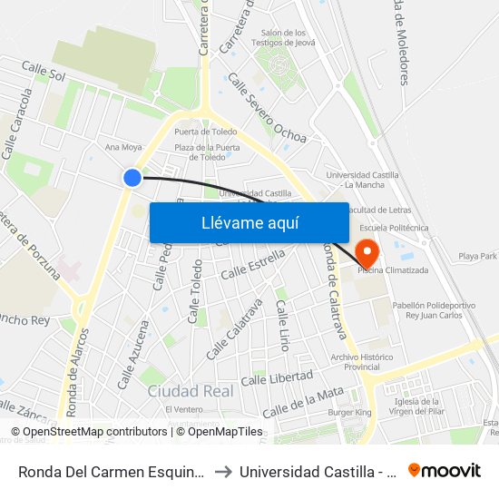 Ronda Del Carmen Esquina Esperanza to Universidad Castilla - La Mancha map