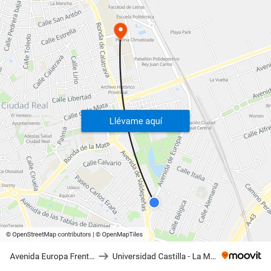 Avenida Europa Frente Dia to Universidad Castilla - La Mancha map