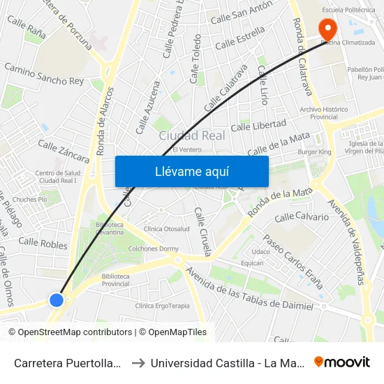 Carretera Puertollano 1 to Universidad Castilla - La Mancha map