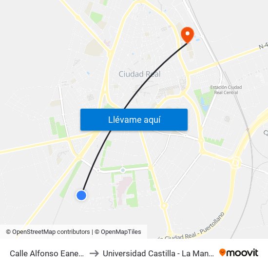 Calle Alfonso Eanes 1 to Universidad Castilla - La Mancha map