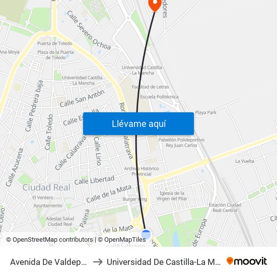 Avenida De Valdepeñas to Universidad De Castilla-La Mancha map