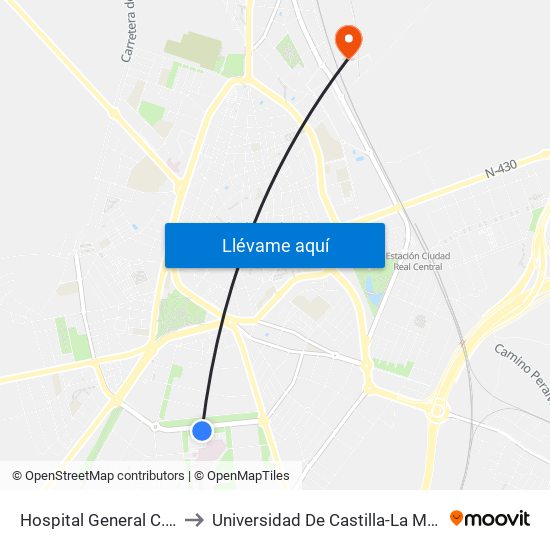 Hospital General C.Real to Universidad De Castilla-La Mancha map
