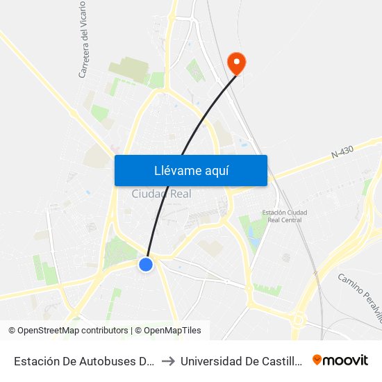 Estación De Autobuses De Ciudad Real to Universidad De Castilla-La Mancha map