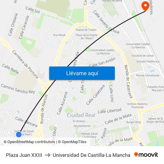Plaza Juan XXIII to Universidad De Castilla-La Mancha map
