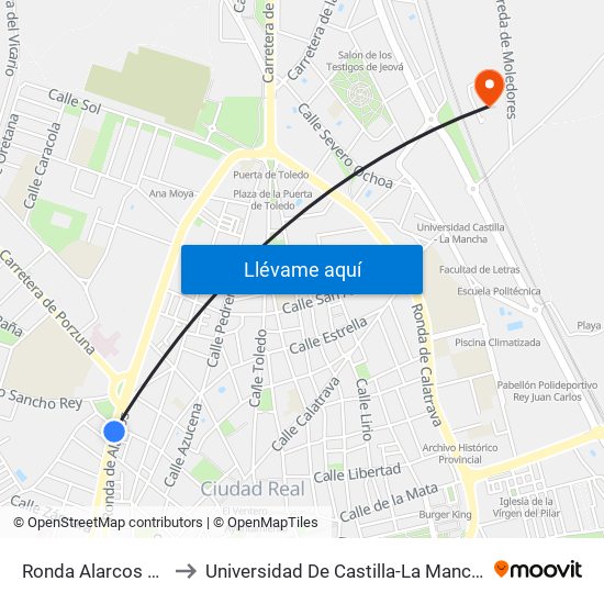 Ronda Alarcos 40 to Universidad De Castilla-La Mancha map