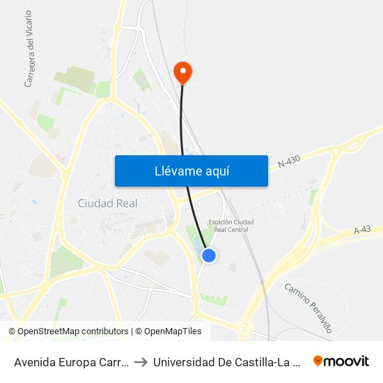 Avenida Europa Carrefour to Universidad De Castilla-La Mancha map