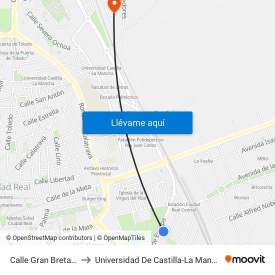 Calle Gran Bretaña to Universidad De Castilla-La Mancha map