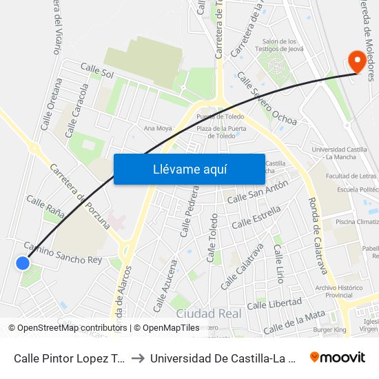 Calle Pintor Lopez Torres to Universidad De Castilla-La Mancha map