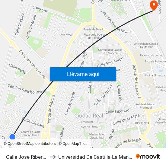 Calle Jose Ribera 1 to Universidad De Castilla-La Mancha map