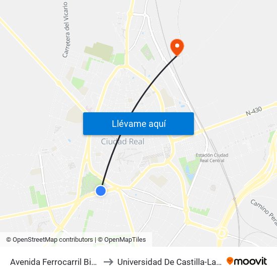 Avenida Ferrocarril Biblioteca to Universidad De Castilla-La Mancha map